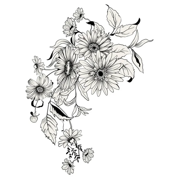 Virágkötészet Vintage Stílusban Grafikus Virágcsokor Vektorillusztráció — Stock Vector