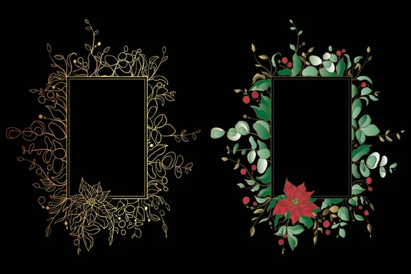 Классическая Векторная Иллюстрация Рождества Рамка Традиционными Элементами Рождества Нового Года — стоковый вектор