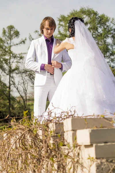 Bruid kalmeert de boos bruidegom — Stockfoto