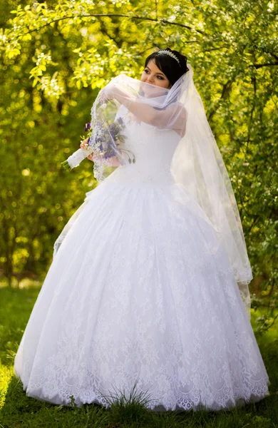 Beautiful bride posing in her wedding day — Stock Photo, Image