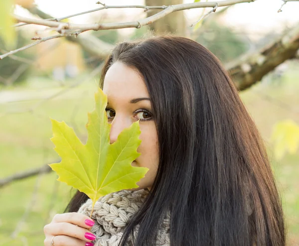 Junge hübsche Frau im Herbstpark — Stockfoto