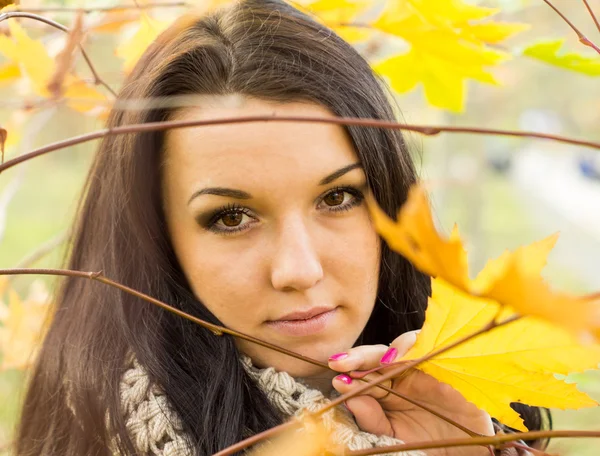 Junge hübsche Frau im Herbstpark — Stockfoto