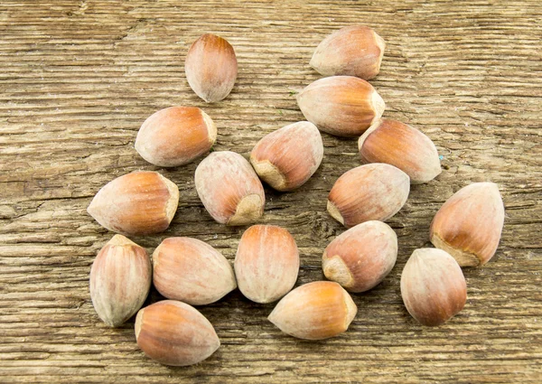 Filberts on a wooden table. Close-up shot. — Stock Photo, Image