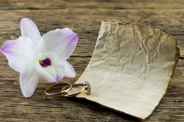 Orchid flower on wooden background with space for inscriptions — Stock Photo, Image