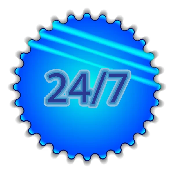 Großer blauer Knopf beschriftet 24 7 — Stockvektor