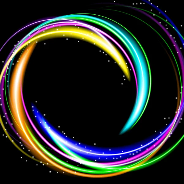 曲線はぼやけている魔法のネオンの光とカラフルな抽象的な背景のベクトル イラスト — ストックベクタ