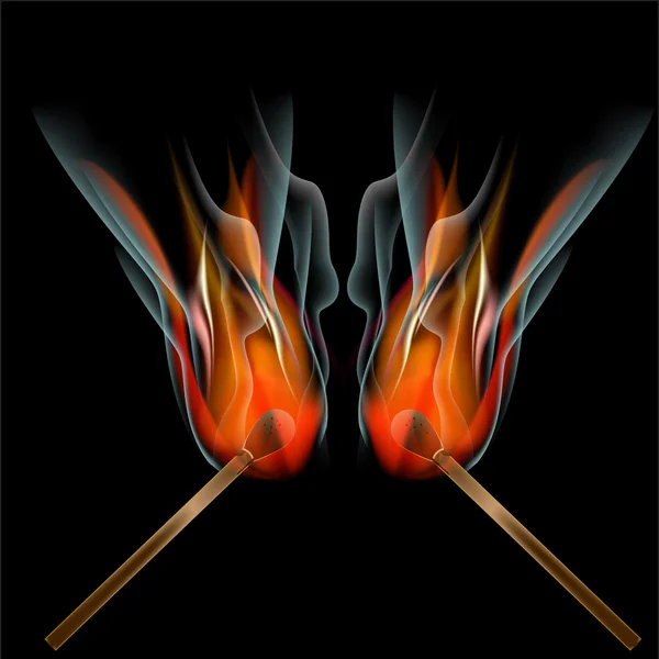 Burning match on black background — Stock Photo, Image