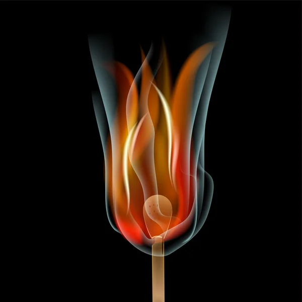 Burning match on black background — Stock Photo, Image