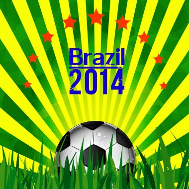 futbol illüstrasyon kart Brezilya bayrağı renklerde. Futbol topu