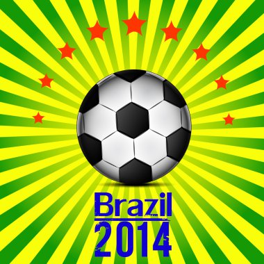 futbol illüstrasyon kart Brezilya bayrağı renklerde. Futbol topu