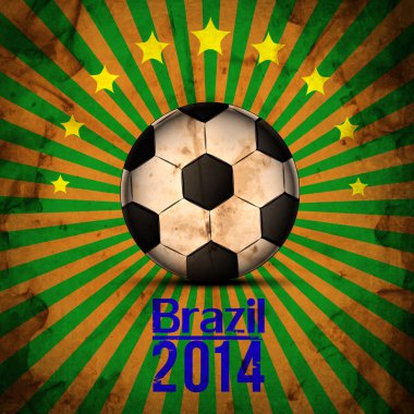 Retro illüstrasyon futbol Brezilya bayrağı renklerde kartı. Futbol topu