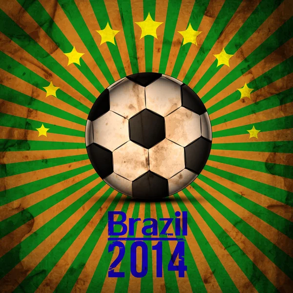 Carte de football Retro Illustration aux couleurs du drapeau brésilien. Balle de football — Image vectorielle