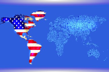 Mavi Dünya Haritası. soyut doku Amerikan bayrağı
