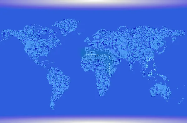 Mapa del mundo ilustrado azul. Líneas de textura abstracta — Vector de stock