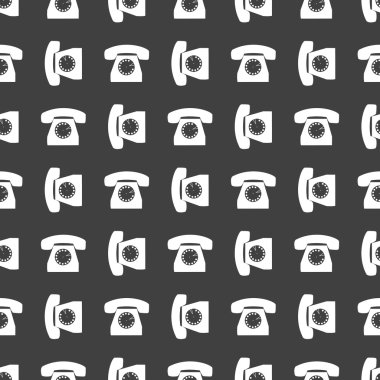 Retro telefon web simgesi. düz tasarım. Dikişsiz desen gri.