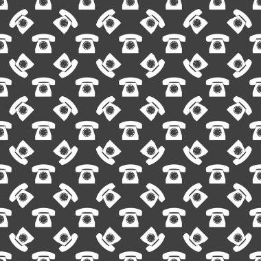 Retro telefon web simgesi. düz tasarım. Dikişsiz desen gri.