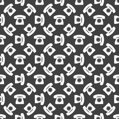 Retro telefon web simgesi. düz tasarım. Dikişsiz desen gri.