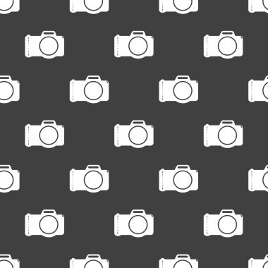fotoğraf kamera web simgesi. düz tasarım. Dikişsiz desen gri.