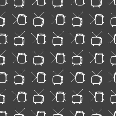 Retro tv web simgesi. düz tasarım. Dikişsiz desen gri.