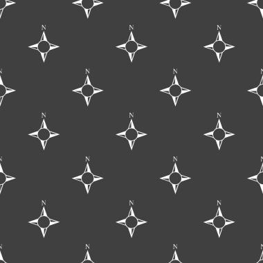 Dünyanın pusula web simgesi tarafında. düz tasarım. Dikişsiz desen gri.