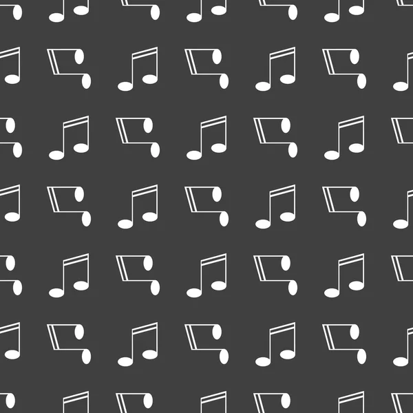 Elementos musicales notas icono web. diseño plano. Patrón gris inconsútil . — Archivo Imágenes Vectoriales