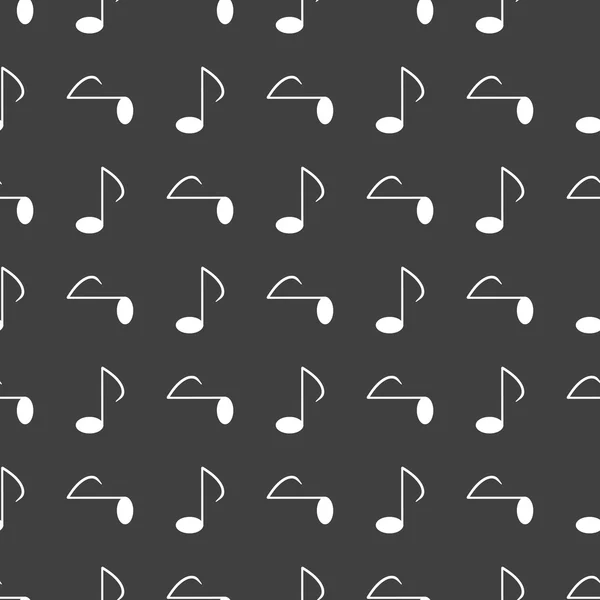 Elementos musicales notas icono web. diseño plano. Patrón gris inconsútil . — Vector de stock