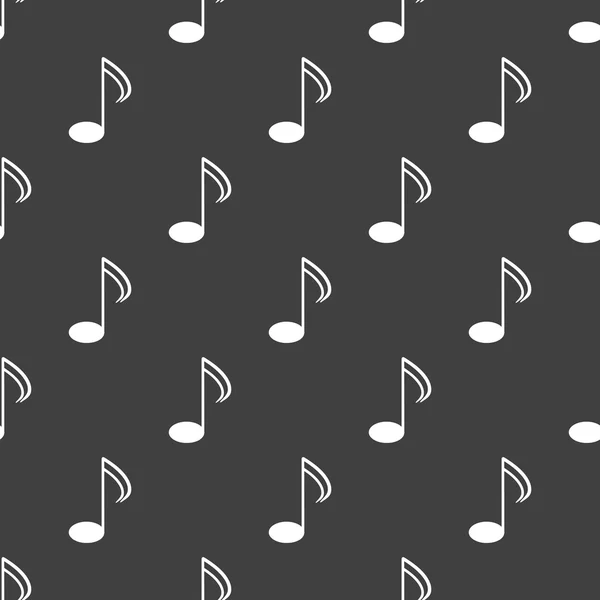 Elementos musicales notas icono web. diseño plano. Patrón gris inconsútil . — Vector de stock