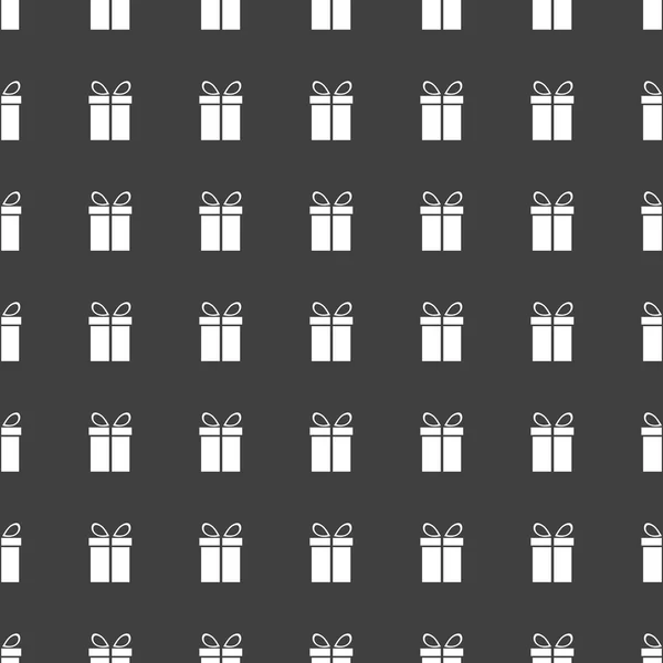 Gift web icon. flat design. Seamless gray pattern. — Stock Vector