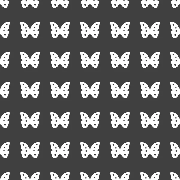 Butterfly web icon. flat design. Seamless gray pattern. — Stock Vector