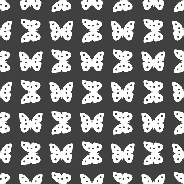 Butterfly web icon. flat design. Seamless gray pattern. — Stock Vector