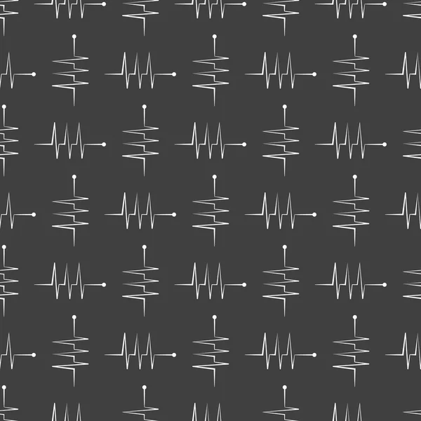 Heart rhythm web icon. flat design. Seamless gray pattern. — Stock Vector