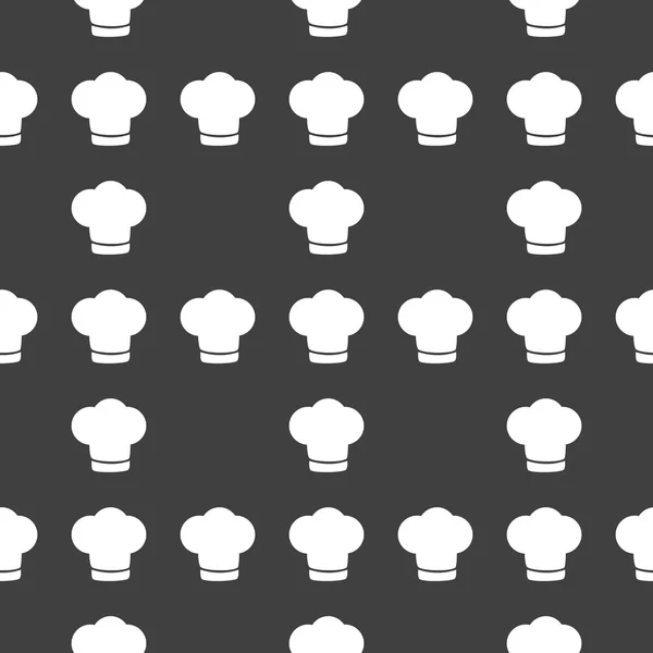 Chef cap icono web. diseño plano. Patrón gris inconsútil . — Vector de stock