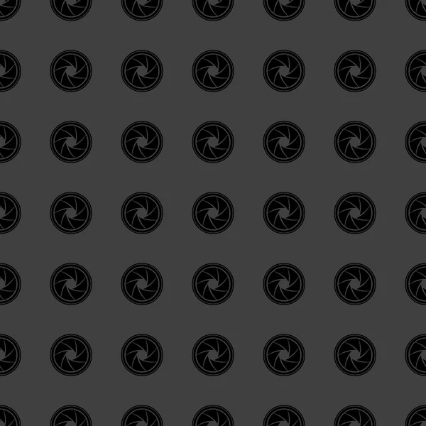 Icono web de diafragma de cámara fotográfica. diseño plano. Patrón gris inconsútil . — Archivo Imágenes Vectoriales