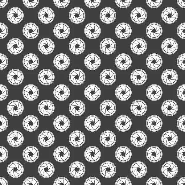 Icono web de diafragma de cámara fotográfica. diseño plano. Patrón gris inconsútil . — Vector de stock