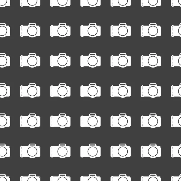 Icono web de cámara fotográfica. diseño plano. Patrón gris inconsútil . — Vector de stock