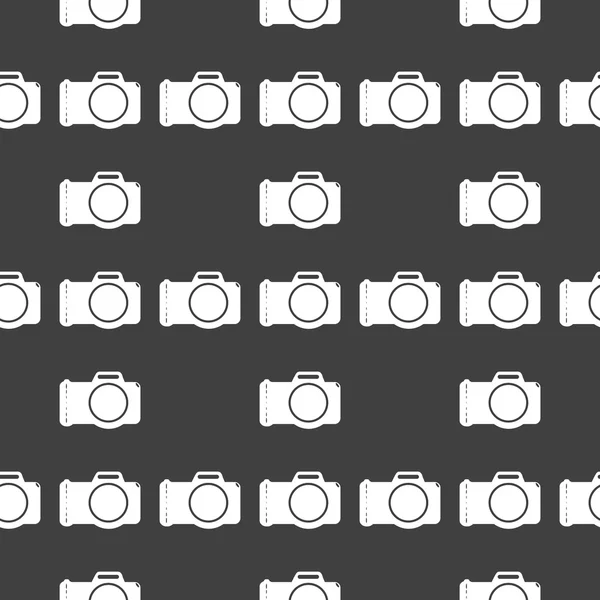 Icono web de cámara fotográfica. diseño plano. Patrón gris inconsútil . — Archivo Imágenes Vectoriales