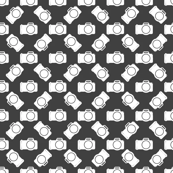 Photo camera web icon. flat design. Seamless gray pattern. — Stock Vector