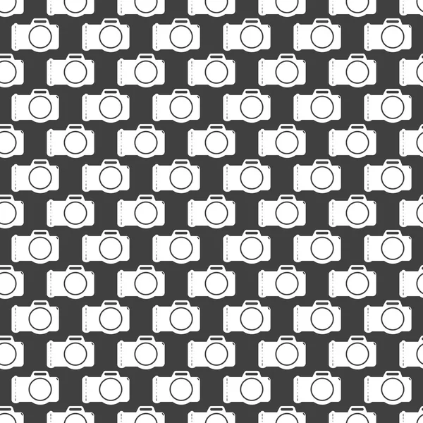 Icono web de cámara fotográfica. diseño plano. Patrón gris inconsútil . — Archivo Imágenes Vectoriales