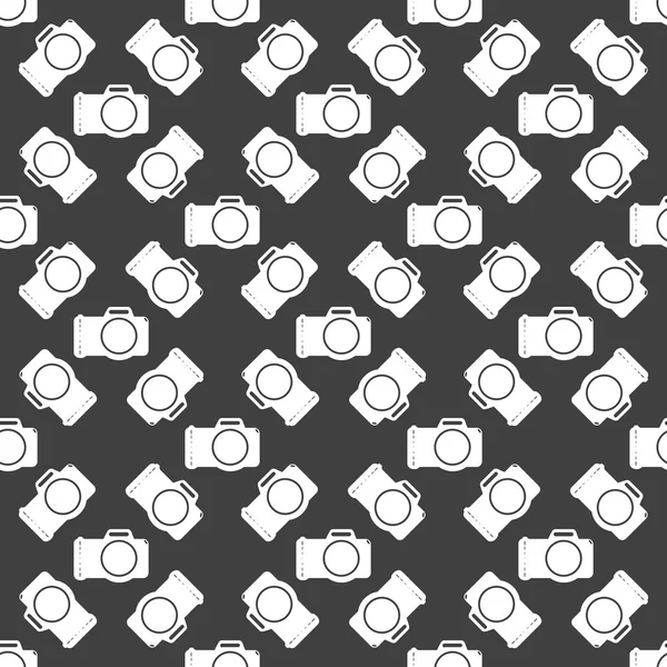 Photo camera web icon. flat design. Seamless gray pattern. — Stock Vector