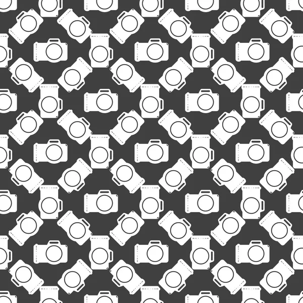 Photo camera web icon. flat design. Seamless gray pattern. — Stock Vector