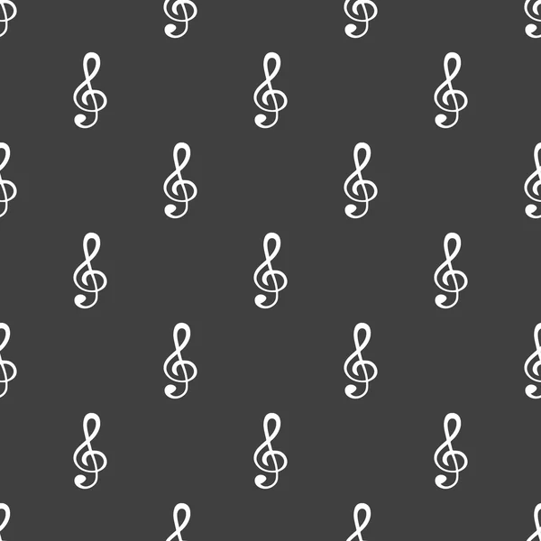 Elementos musicales notas icono web. diseño plano. Patrón gris inconsútil . — Archivo Imágenes Vectoriales