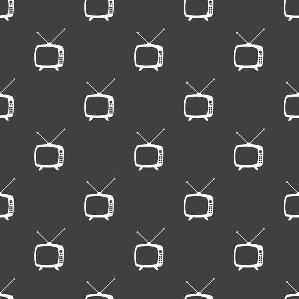 Icono web de retro tv. diseño plano. Patrón gris inconsútil . — Archivo Imágenes Vectoriales
