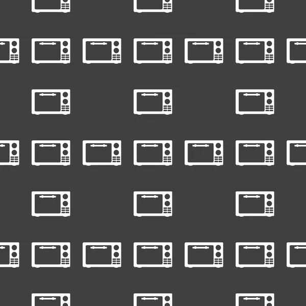 Magnetron. keuken apparatuur web pictogram. platte ontwerp. naadloze grijs patroon. — Stockvector