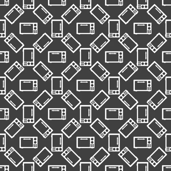 Microondas. equipo de cocina icono web. diseño plano. Patrón gris inconsútil . — Vector de stock