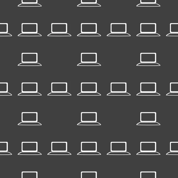 Laptop web pictogram. platte ontwerp. naadloze grijs patroon. — Stockvector