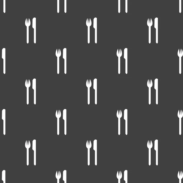 Cubiertos, cuchillo, tenedor icono web. diseño plano. Patrón gris inconsútil . — Vector de stock
