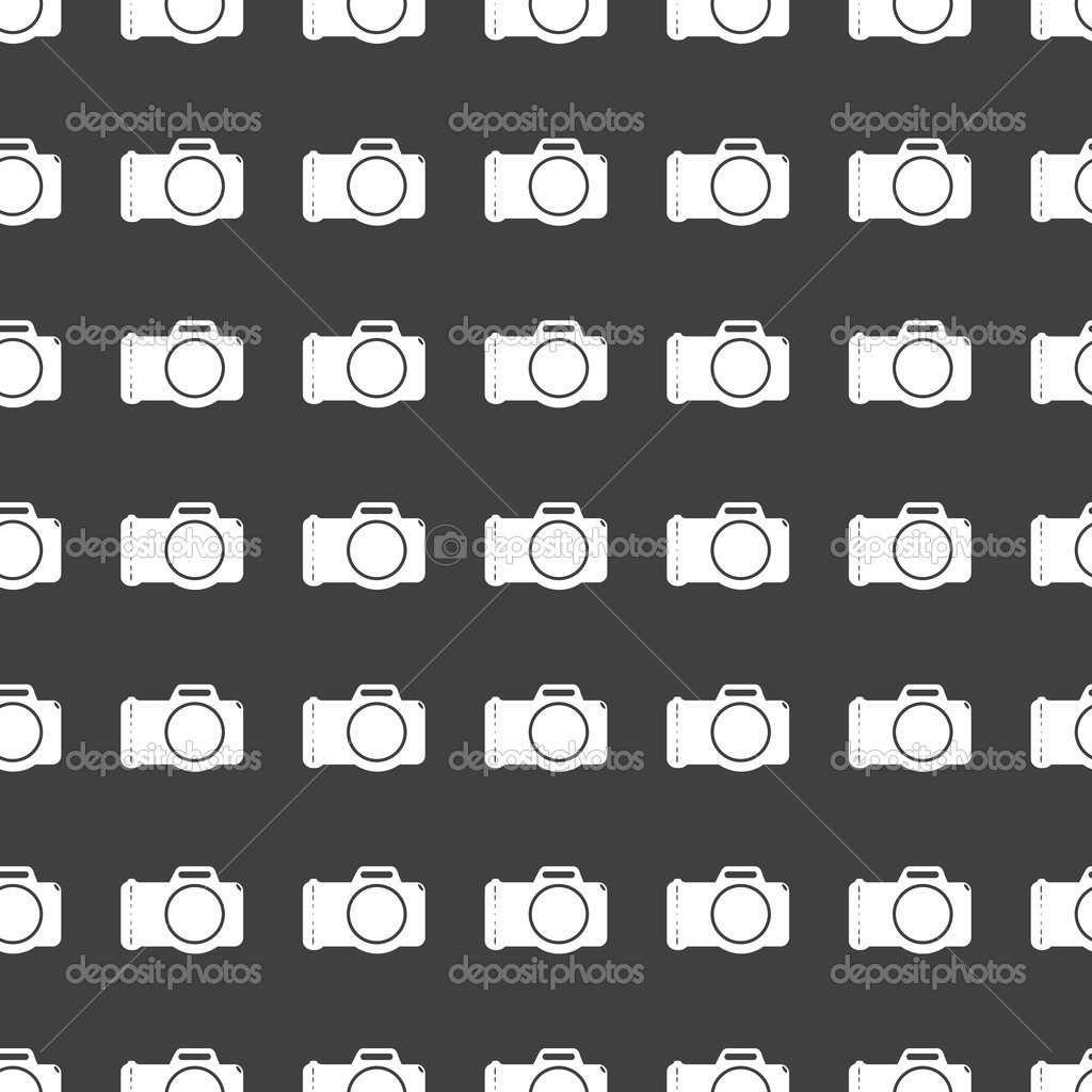 Photo camera web icon. flat design. Seamless gray pattern.