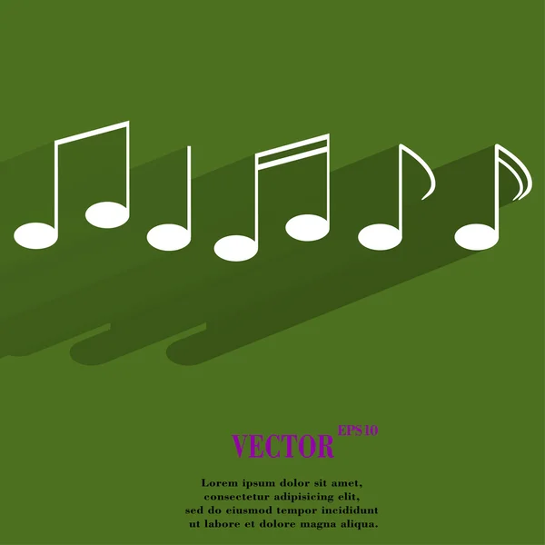 Éléments de musique notes icône web, design plat — Image vectorielle