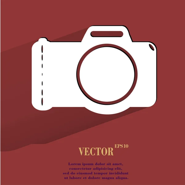Photo camera. Flat modern web button with long shadow and space for your text — Stock Vector