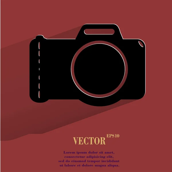 Photo camera. Flat modern web button with long shadow and space for your text — Stock Vector